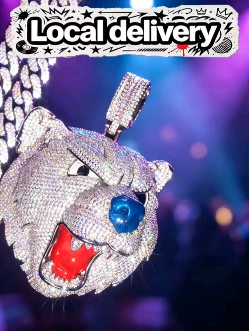 Women's Iced Out Roaring Tiger Head Pendant 18K Gold Plated Micro Pave Chain